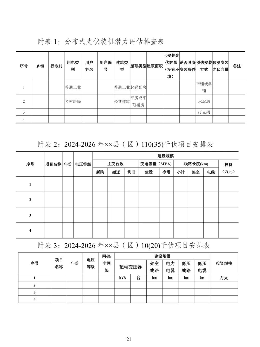 Image from a Chinese-language county-level distribution-network planning template for distributed photovoltaic systems; image 24 of 26.