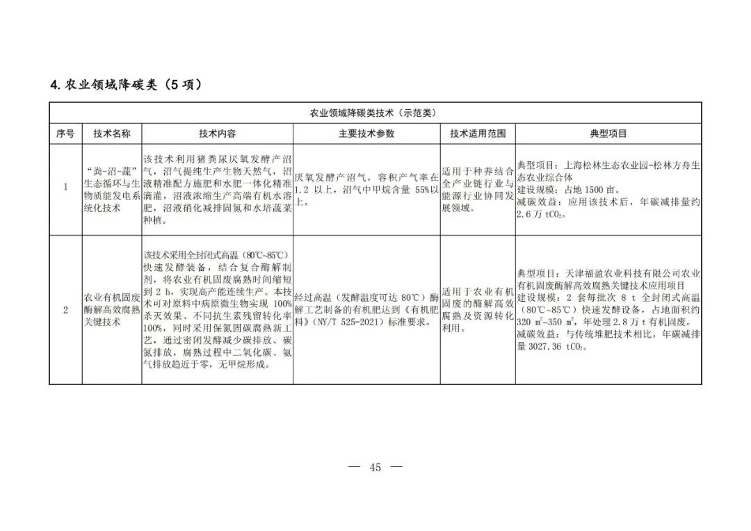 Chinese-language table from the fifth national catalogue of low-carbon technologies; image 43 of 58.